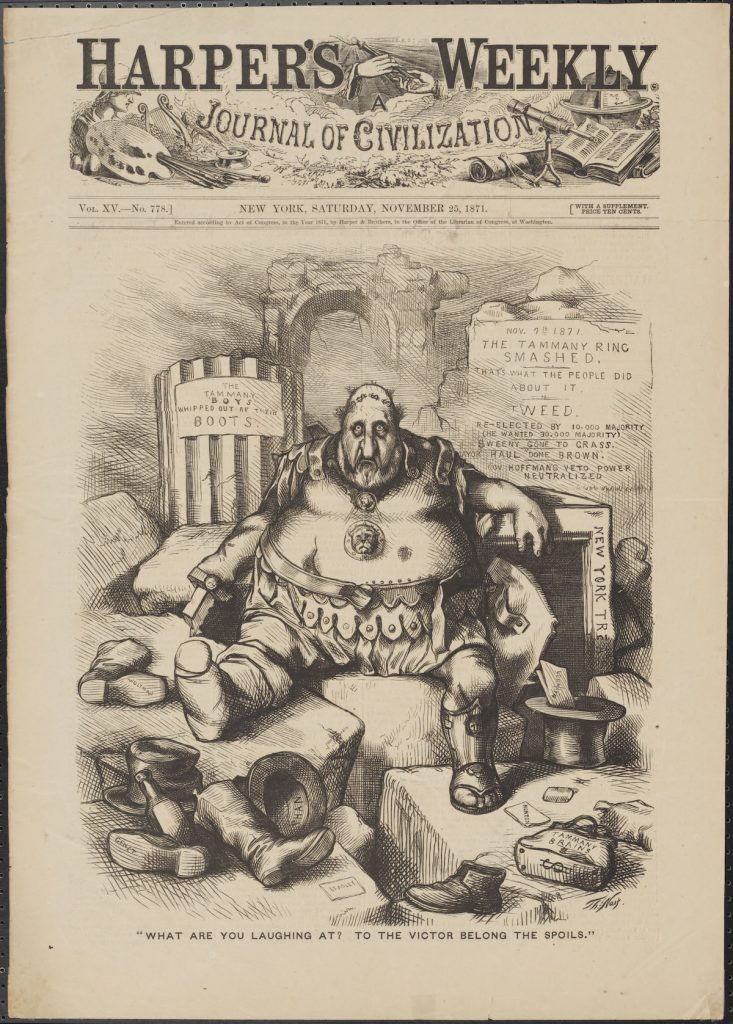 Thomas Nast (1840-1902). “What Are You Laughing At? To The Victor Belong the Spoils.” 1871. Museum of the City of New York